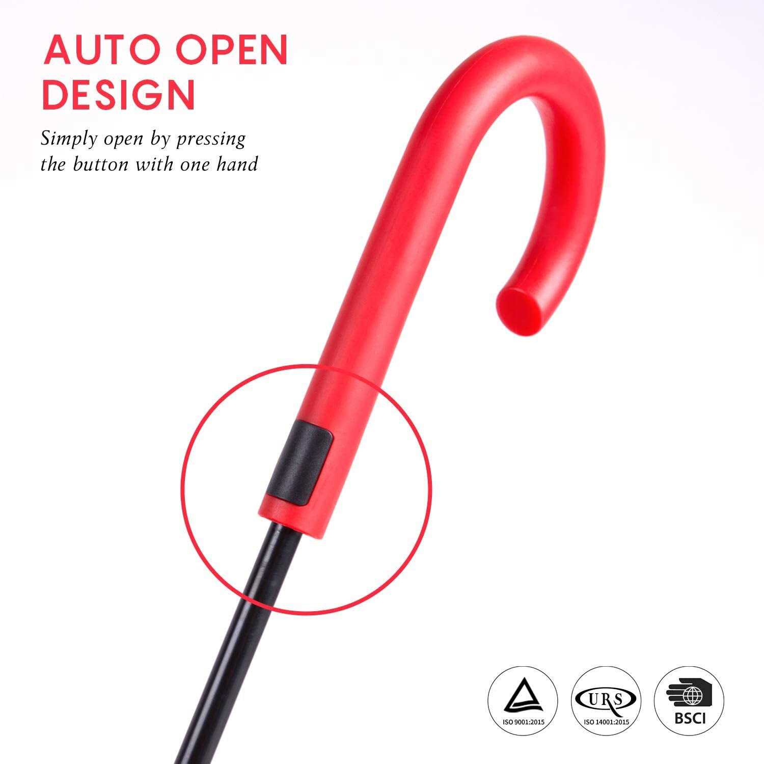 RUMBRELLA UV Stick Umbrella Auto Open UPF 50+ with J Hook Handle 51IN