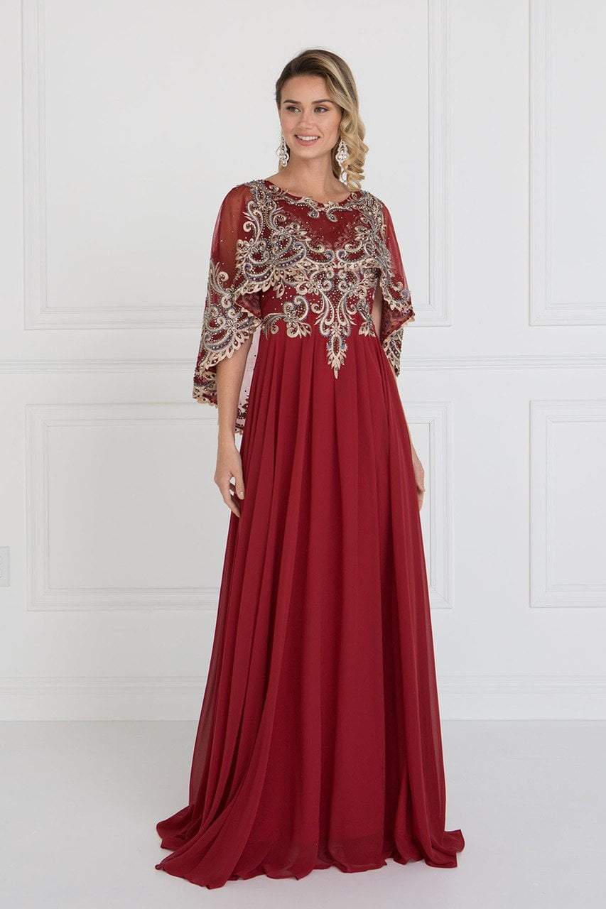 GL1527 Chiffon Dress with Embroidered Cape Sleeves
