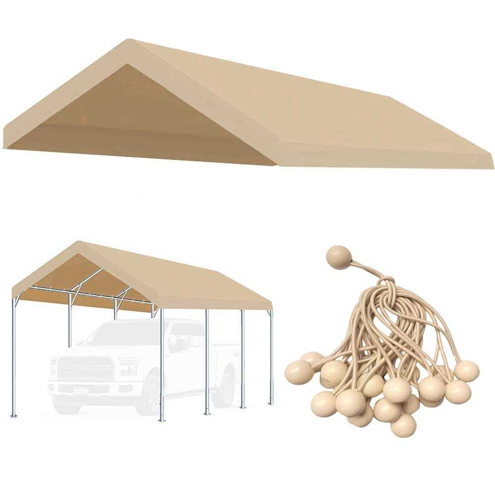 Vanteriam 10’x20′ Upgraded Carport Replacement Top Canopy Cover for Car Garage Shelter Tent Party Tent with Ball Bungees