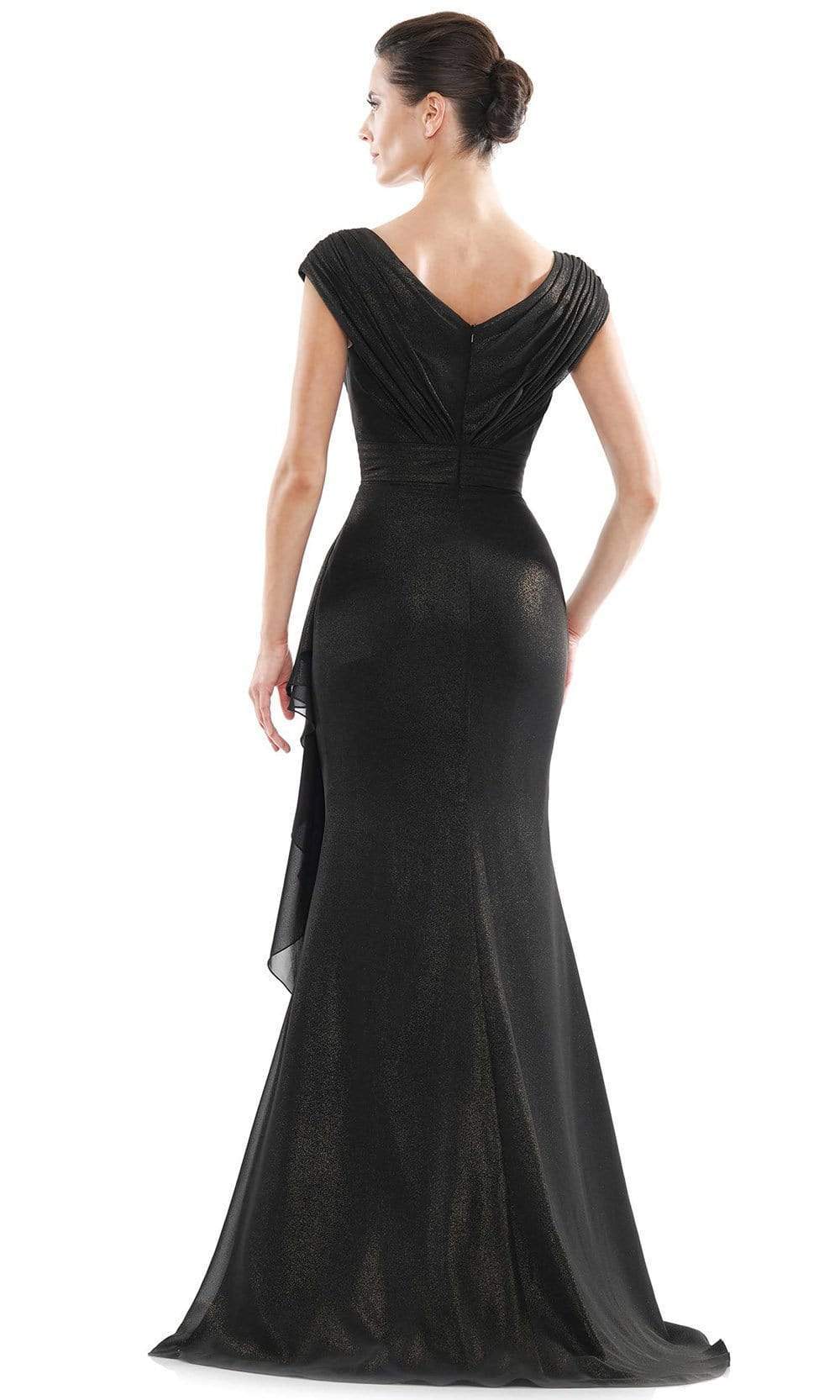 MV1073 Ruched V Neck Foil Chiffon Column Gown