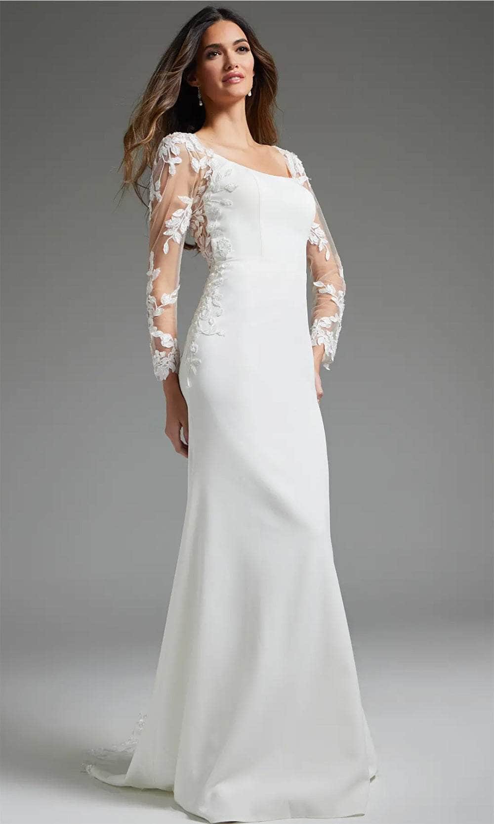 Leaf Appliqued Square Neck Bridal Gown