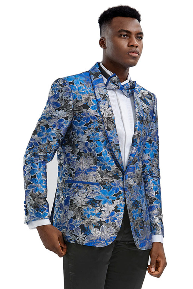 Men’s Slim Fit Paisley Prom Tuxedo Jacket in Royal Blue & Black