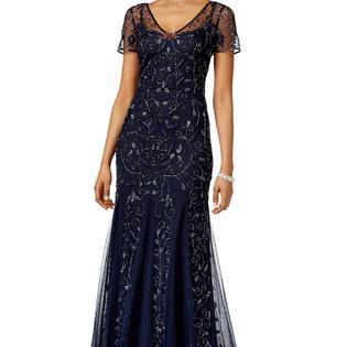 91918840 Beaded Illusion V-neck Sheath Dress