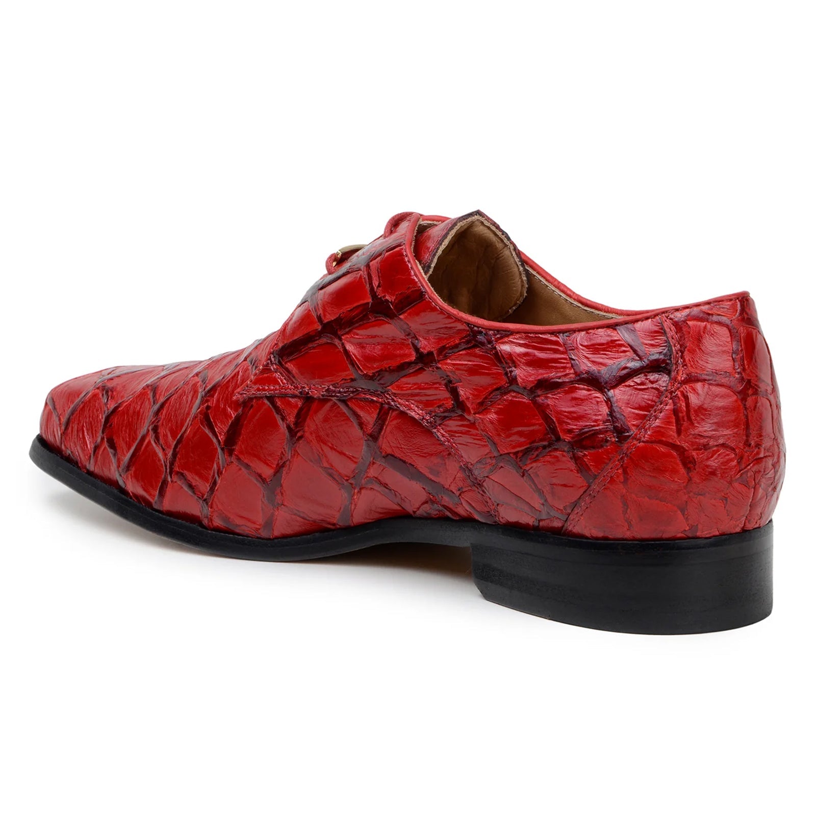 Men’s Belvedere Renzo Genuine Pirarucu Lace Up Derby Dress Shoe in Red