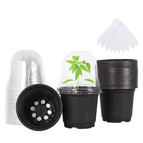 Bonviee Plant Nursery Pots with Humidity Domes 30 Sets 4 Inch Soft Nursery Pots