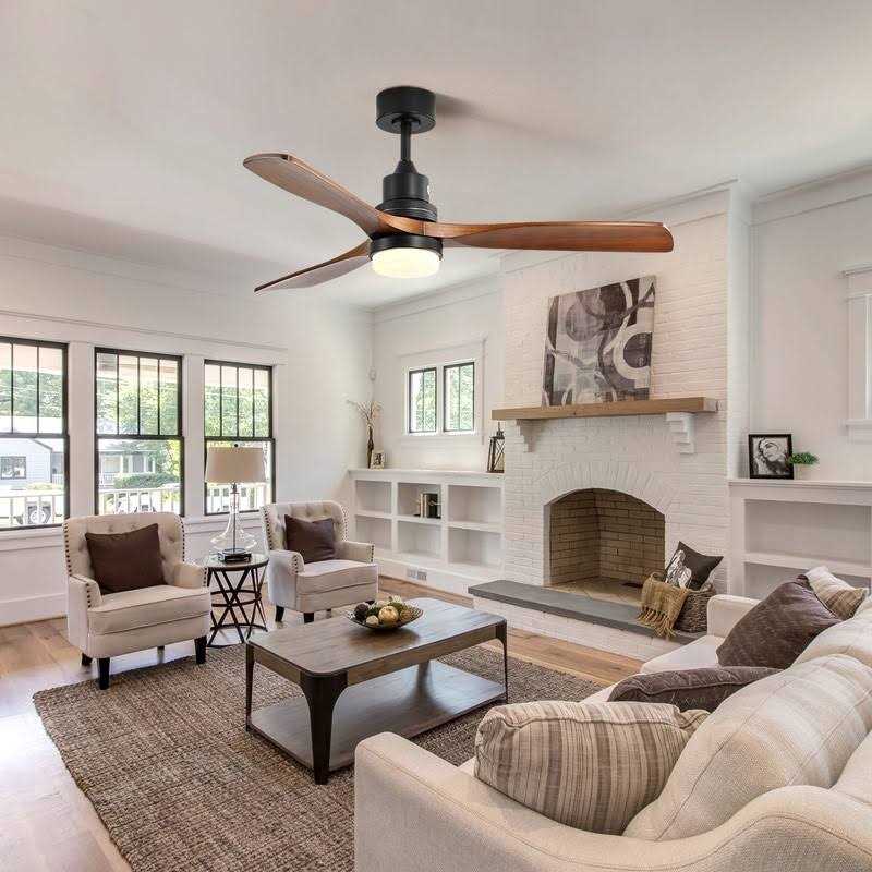 52 and 60 Noiseless Walnut Wood Ceiling Fan with Remote Control,Light Integrated Optional