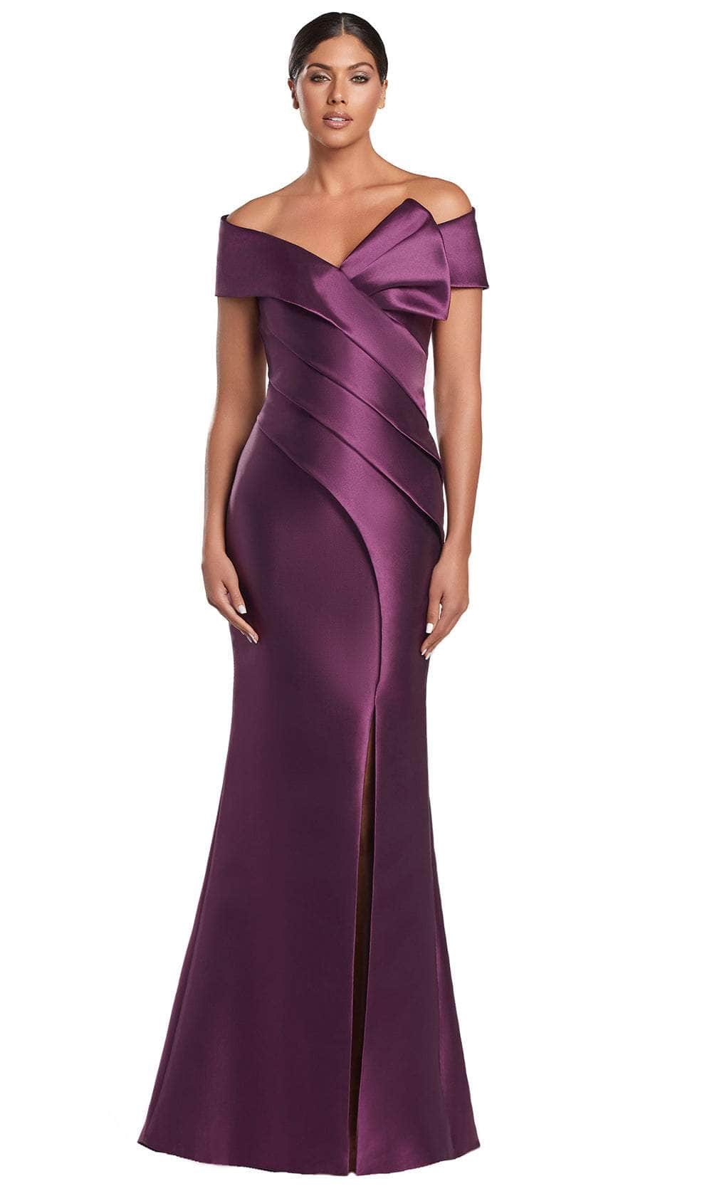 Pleated Bodice Off Shoulder Evening Gown