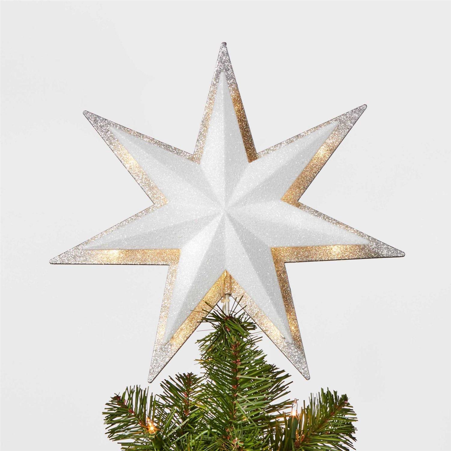 Wondershop 13in 21ct LED Light Glitter Star with Silver Glitter Star Christmas Tree Topper