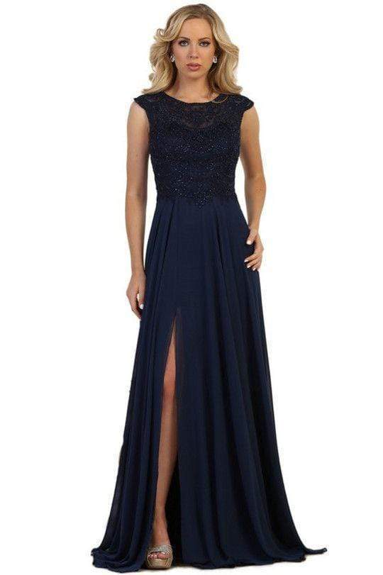 Sheer Cap Sleeves A-Line Dress With Slit MQ1563