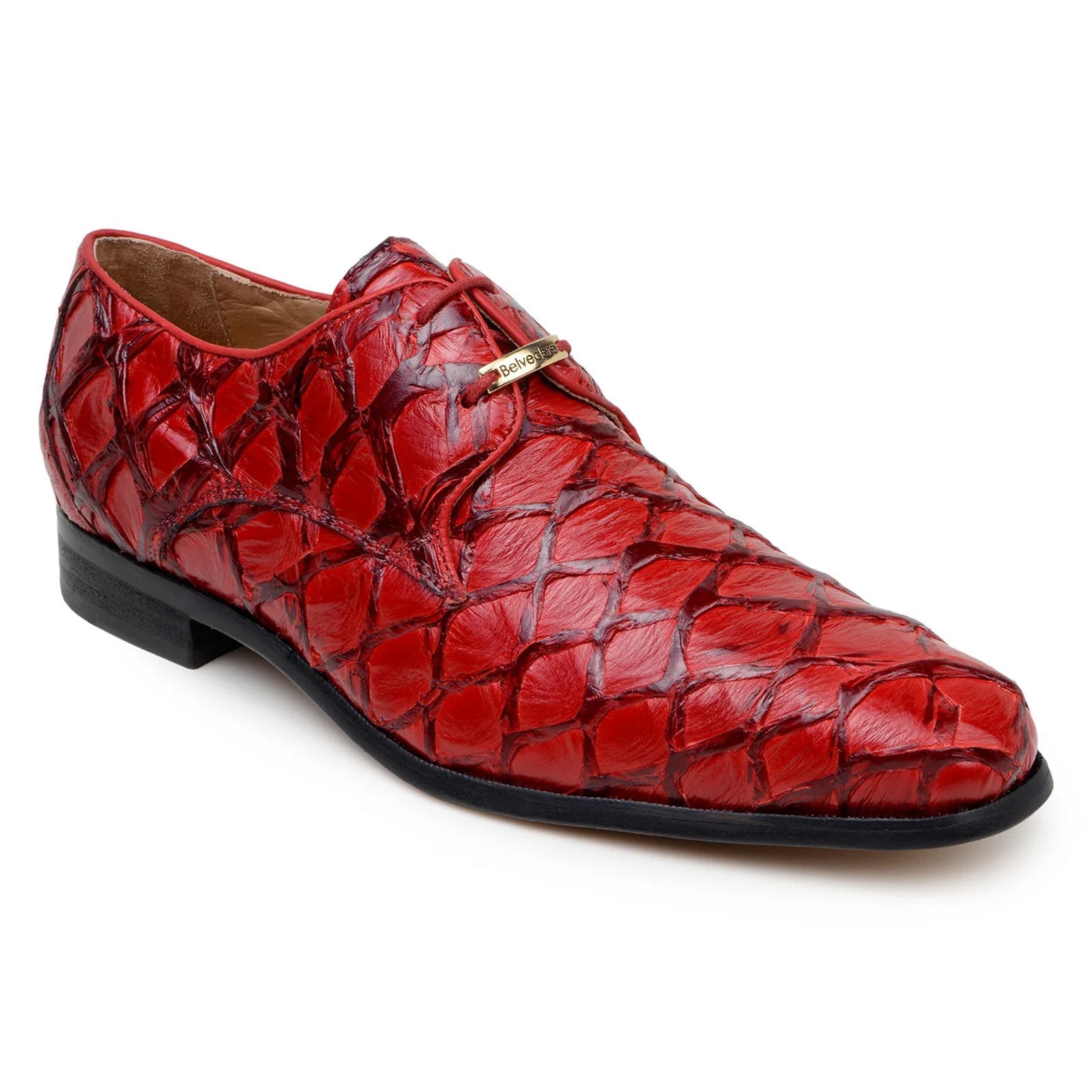 Men’s Belvedere Renzo Genuine Pirarucu Lace Up Derby Dress Shoe in Red