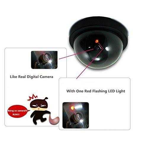 Wali Dummy Fake Security Cctv Dome Camera with Flashing Red LED Light with Security Alert Sticker Decals