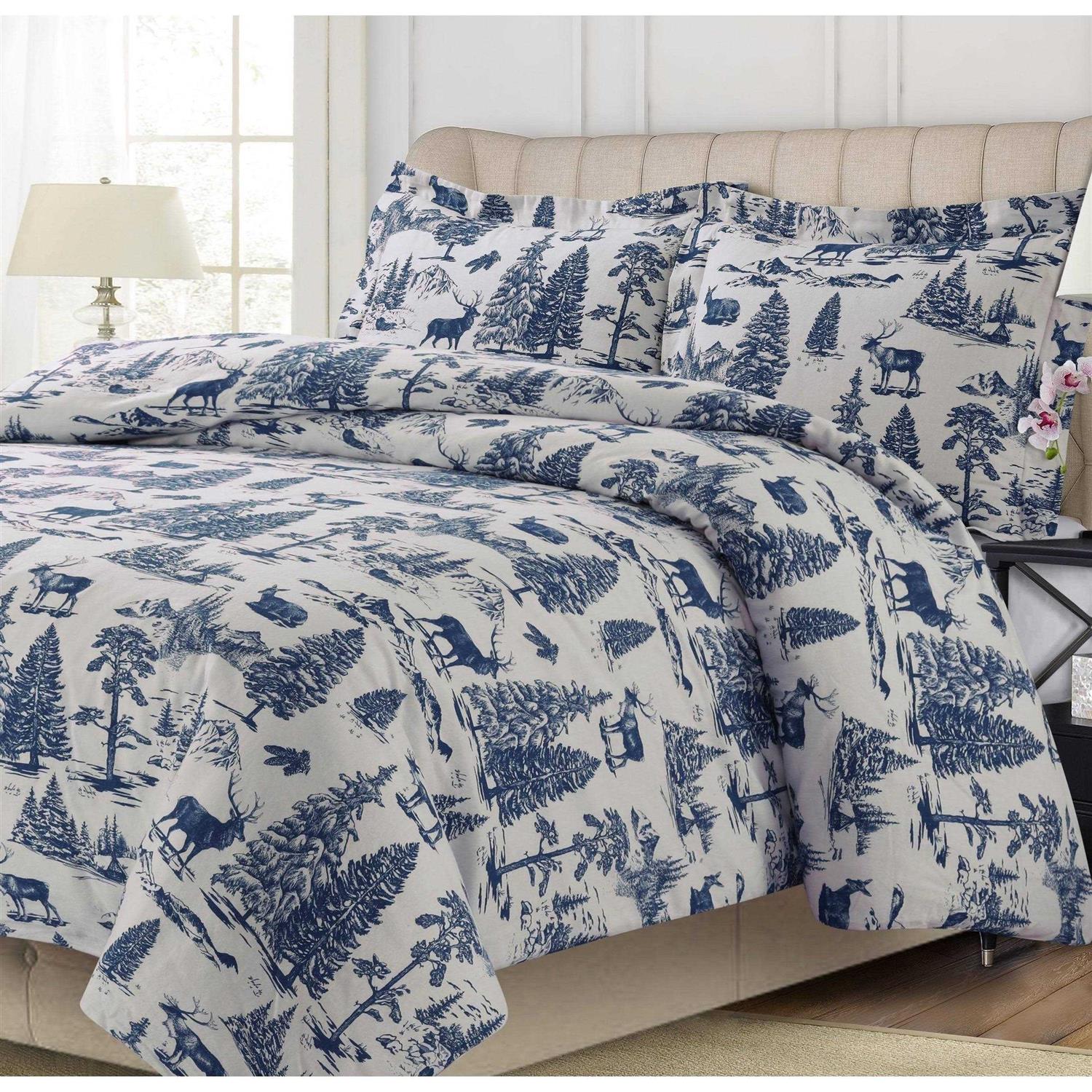 Tribeca Living 200-GSM Heavyweight Flannel Printed Oversized Duvet Cover Set