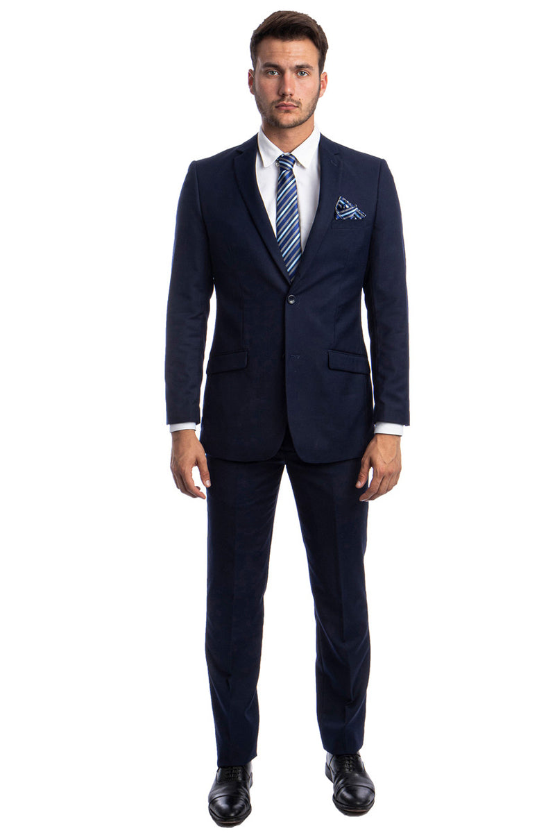 Men’s Two Button Hybrid Fit Basic Business Suit in Navy Blue