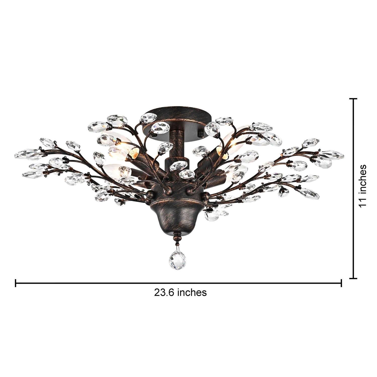 The Lighting Store Holly 4-Light Antique Copper Crystal Leaves Flush Mount