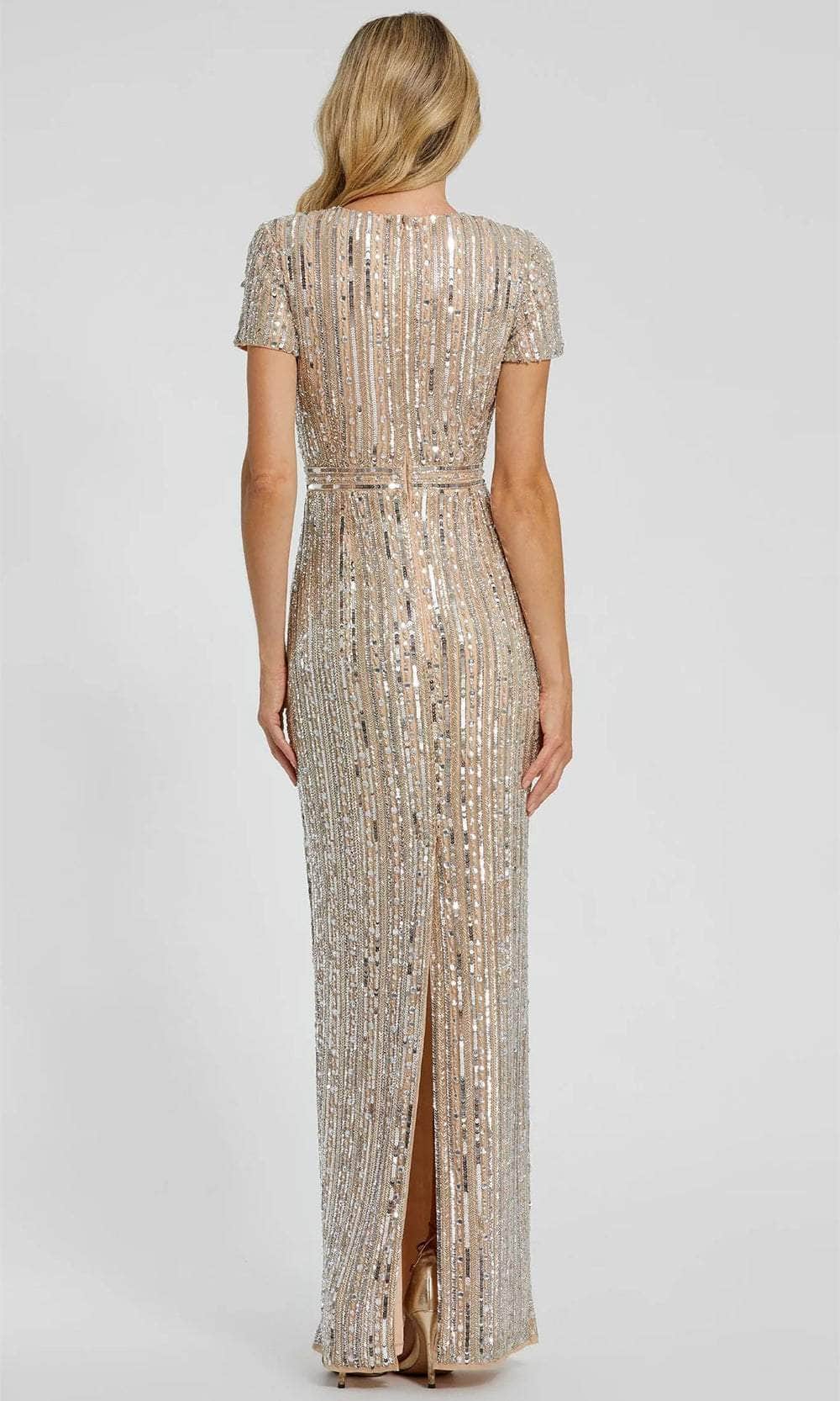 Jewel Neck Linear Sequin Formal Dress