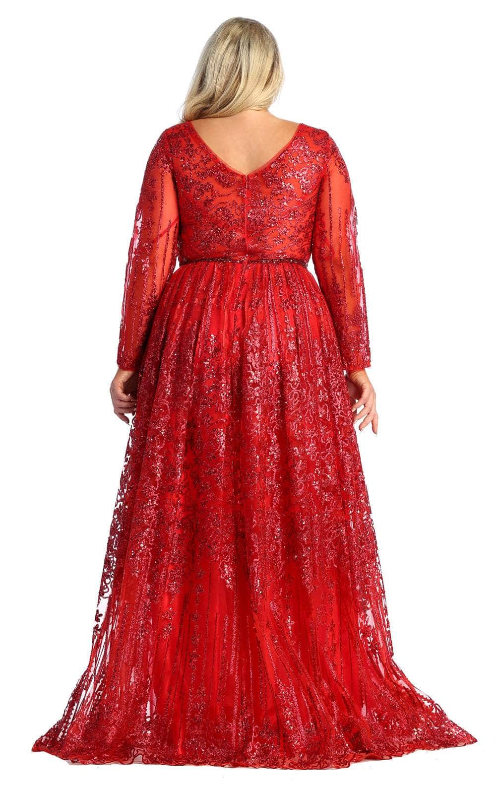 Ornated Sheer Bodice Long Sleeve A Line Dress