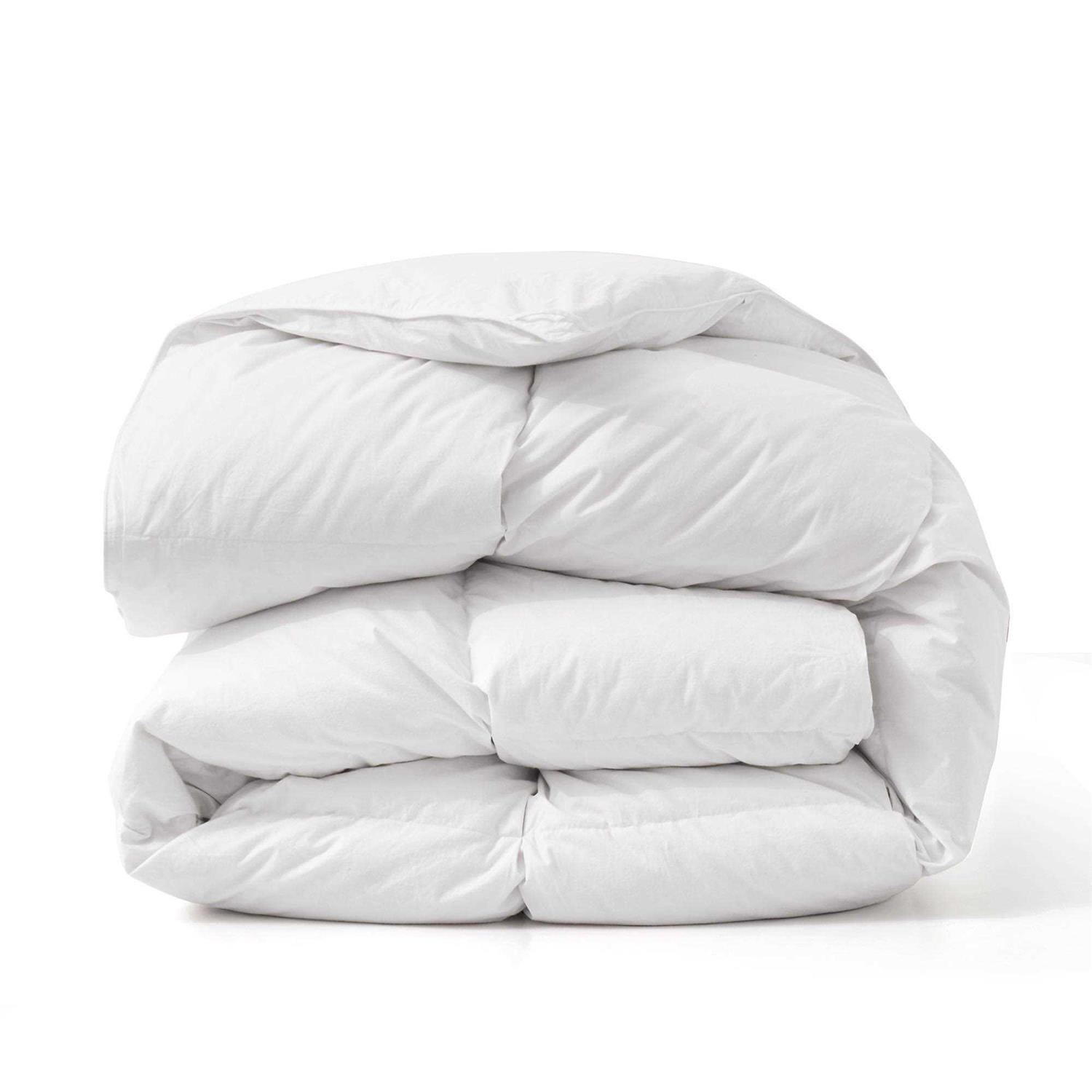 All Seasons Pinch Pleat Goose Feather and Down Comforter-Breathable Cotton Fabric Baffled Box Duvet Insert