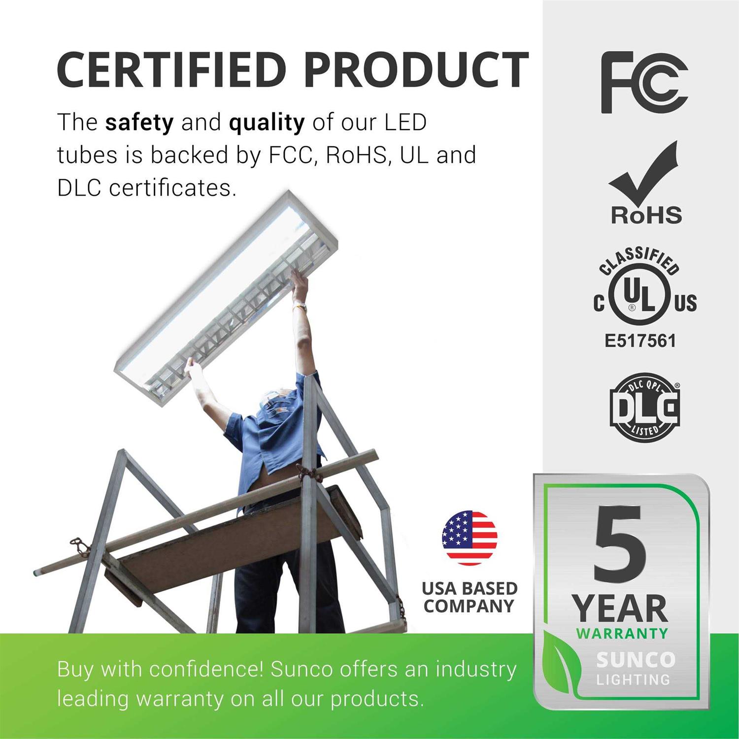 Sunco Lighting 24 Pack 4ft T8 LED Tube 15w=32w Fluorescent