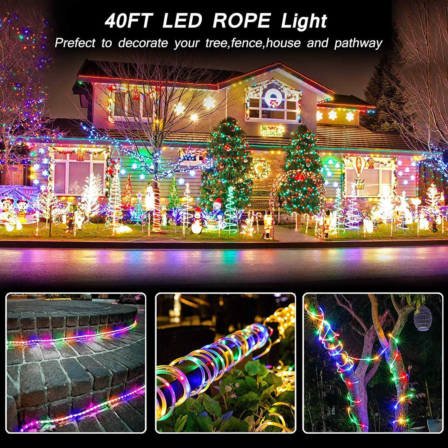 Bebrant LED Rope Lights Battery Operated String Lights-40Ft 120 LEDs 8 Modes Outdoor Waterproof Fairy Lights Dimmable/Timer with Remote for Camping