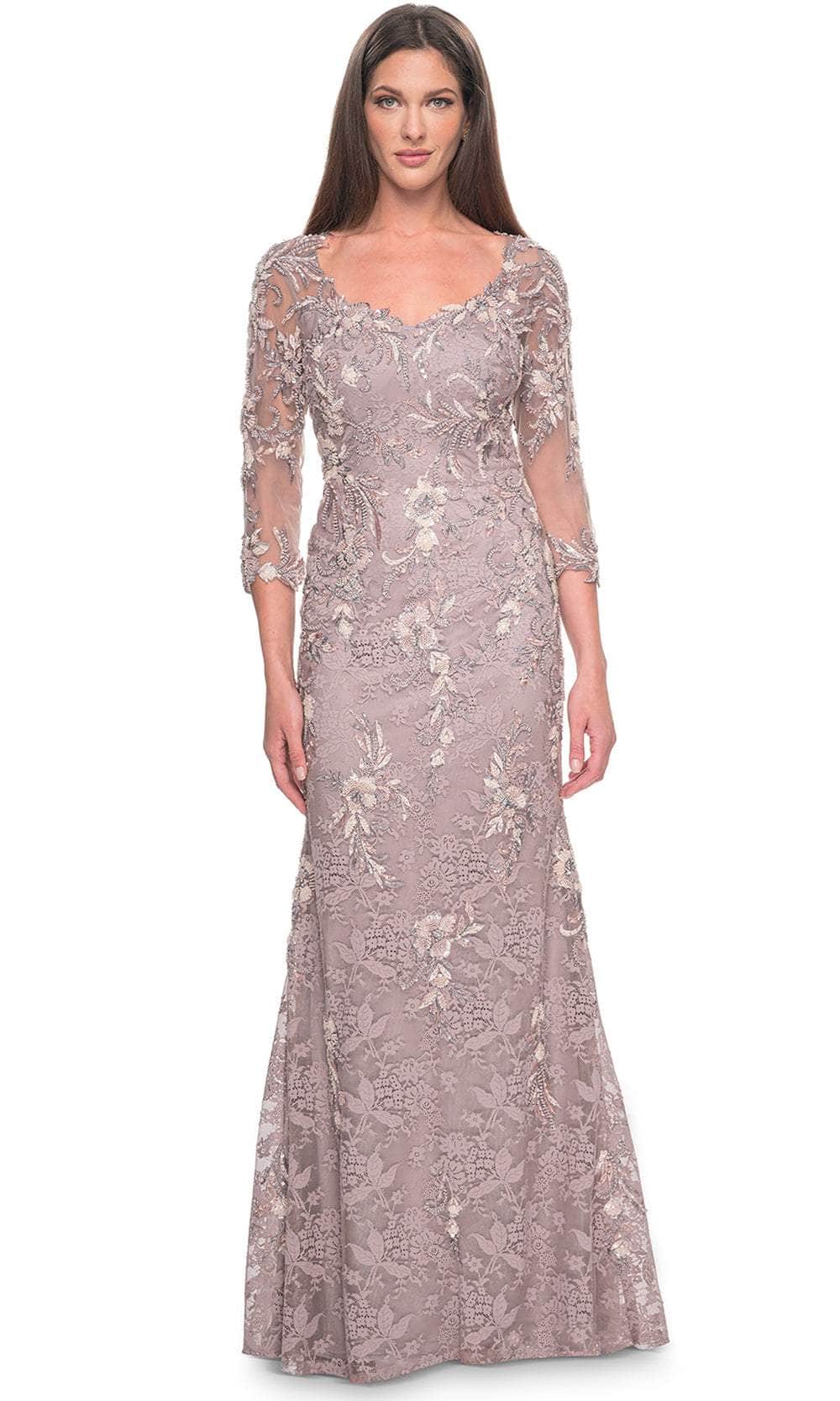 Beaded Quarter Sleeve Evening Dress