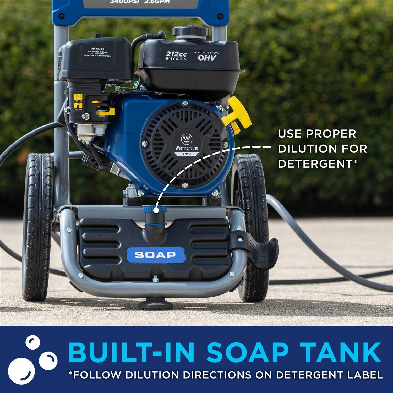 Westinghouse 5 Nozzles + Soap Tank Included 3400 PSI 2.6-GPM Cold Water Gas Pressure Washer