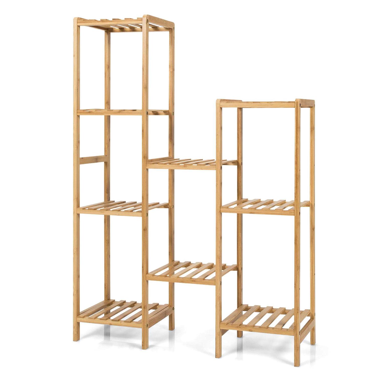 Costway Bamboo Plant Stand Utility Shelf Free Standing Storage Rack Pot Holder