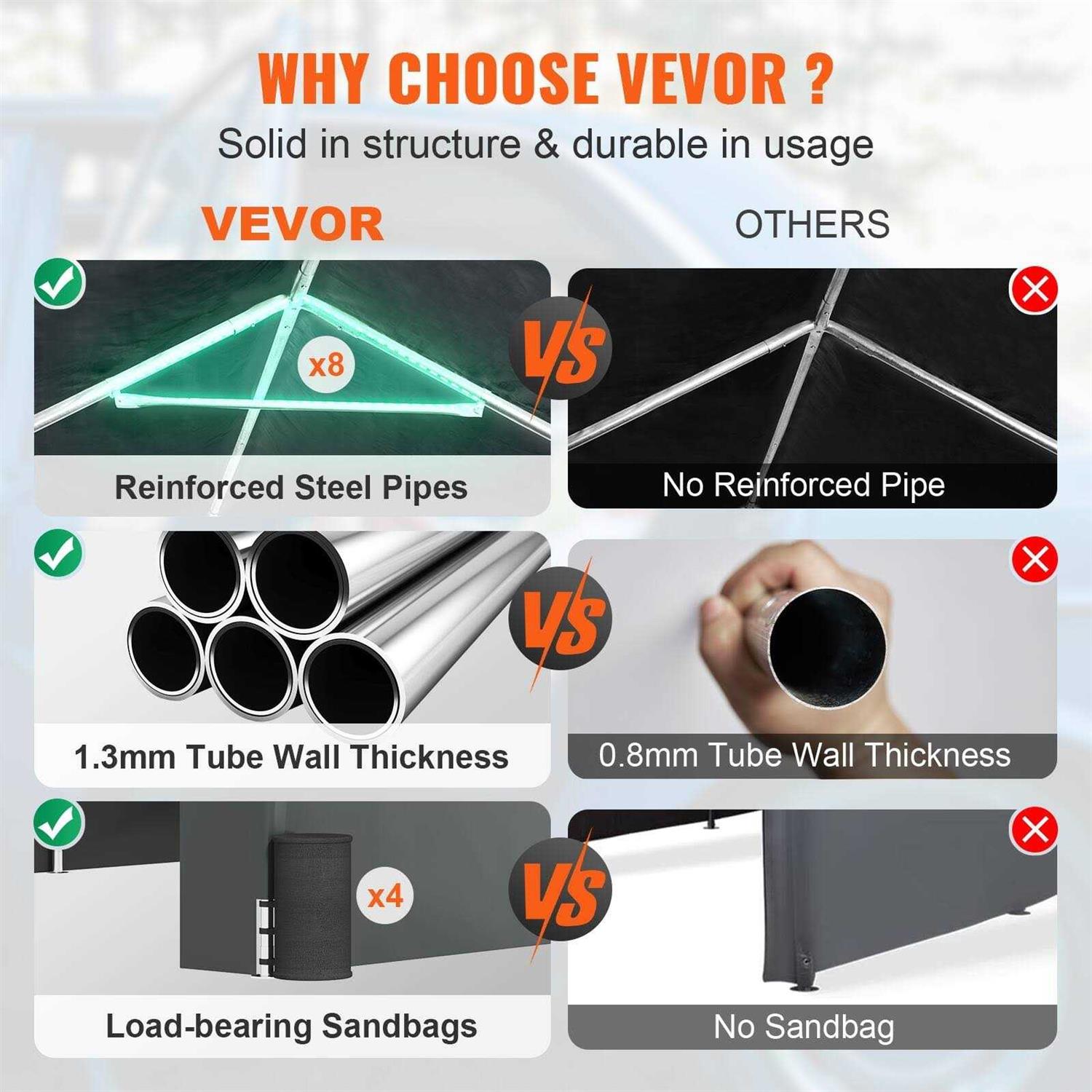 VEVOR Carport Heavy Duty Car Canopy Portable Garage with Roll-up Ventilated Windows