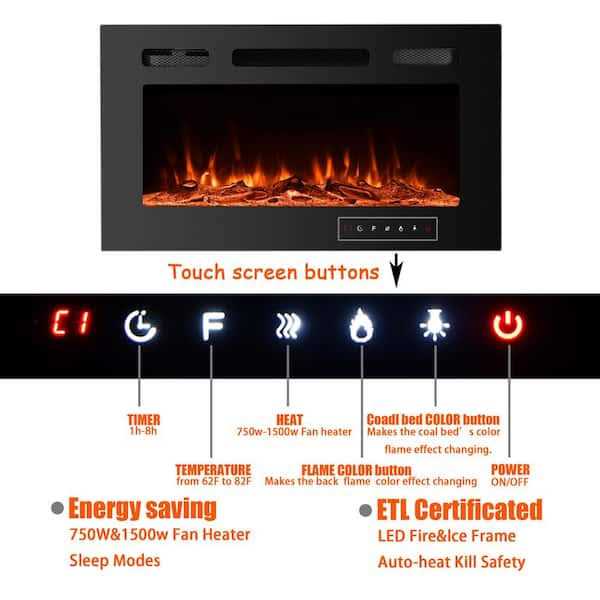 Clihome 30 in. Classic Built-in or Wall-Mounted Direct Vent Electric Fireplace Insert