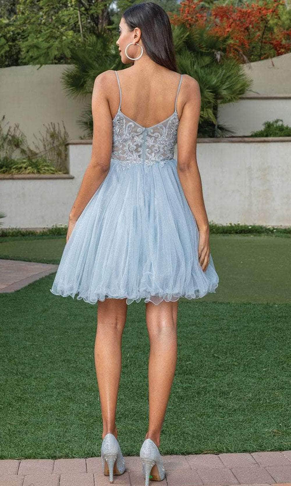 V-Neck Sheer Side A-Line Cocktail Dress