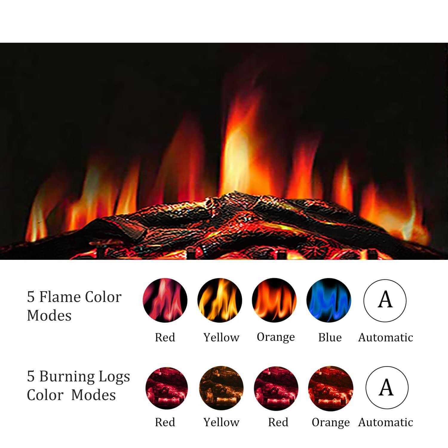 Electric Fireplace Insert Freestanding & Recessed Electric Heater Remote Control 750W/1500W R.W.FLAME