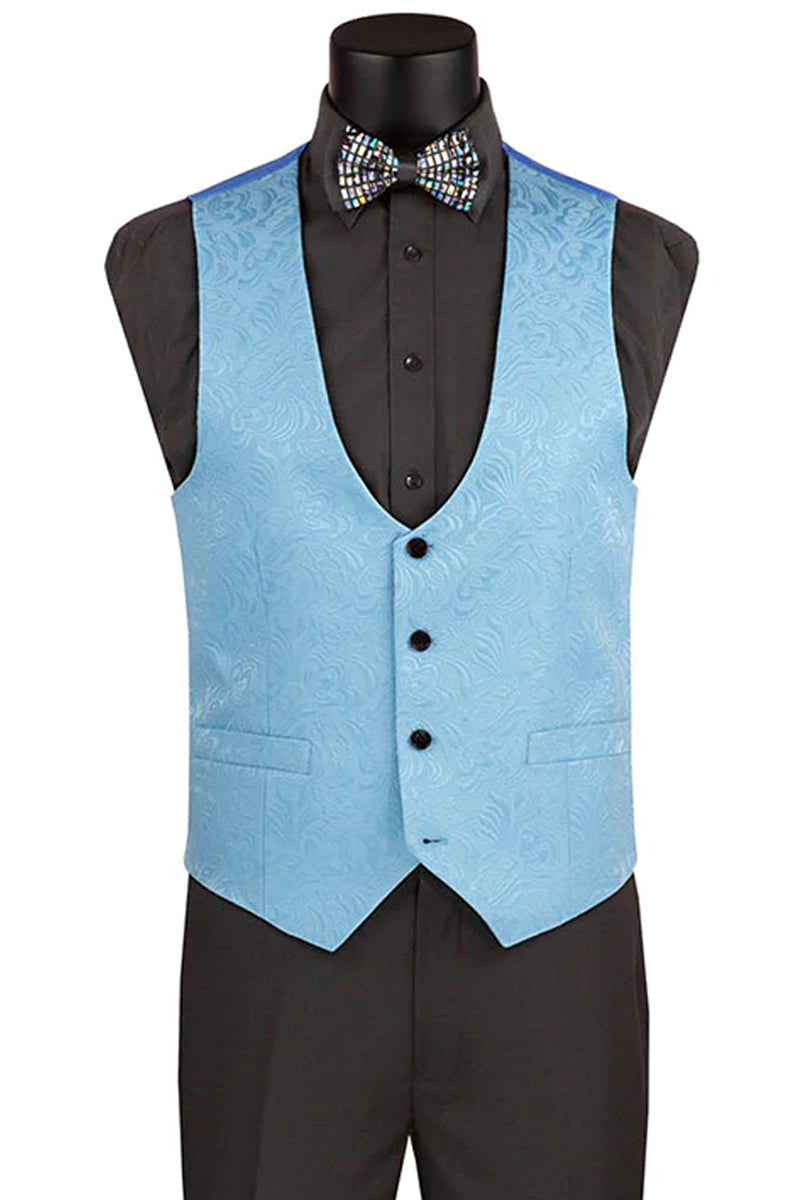 Men’s Slim Fit Vested Paisley Wedding Tuxedo in Light Blue