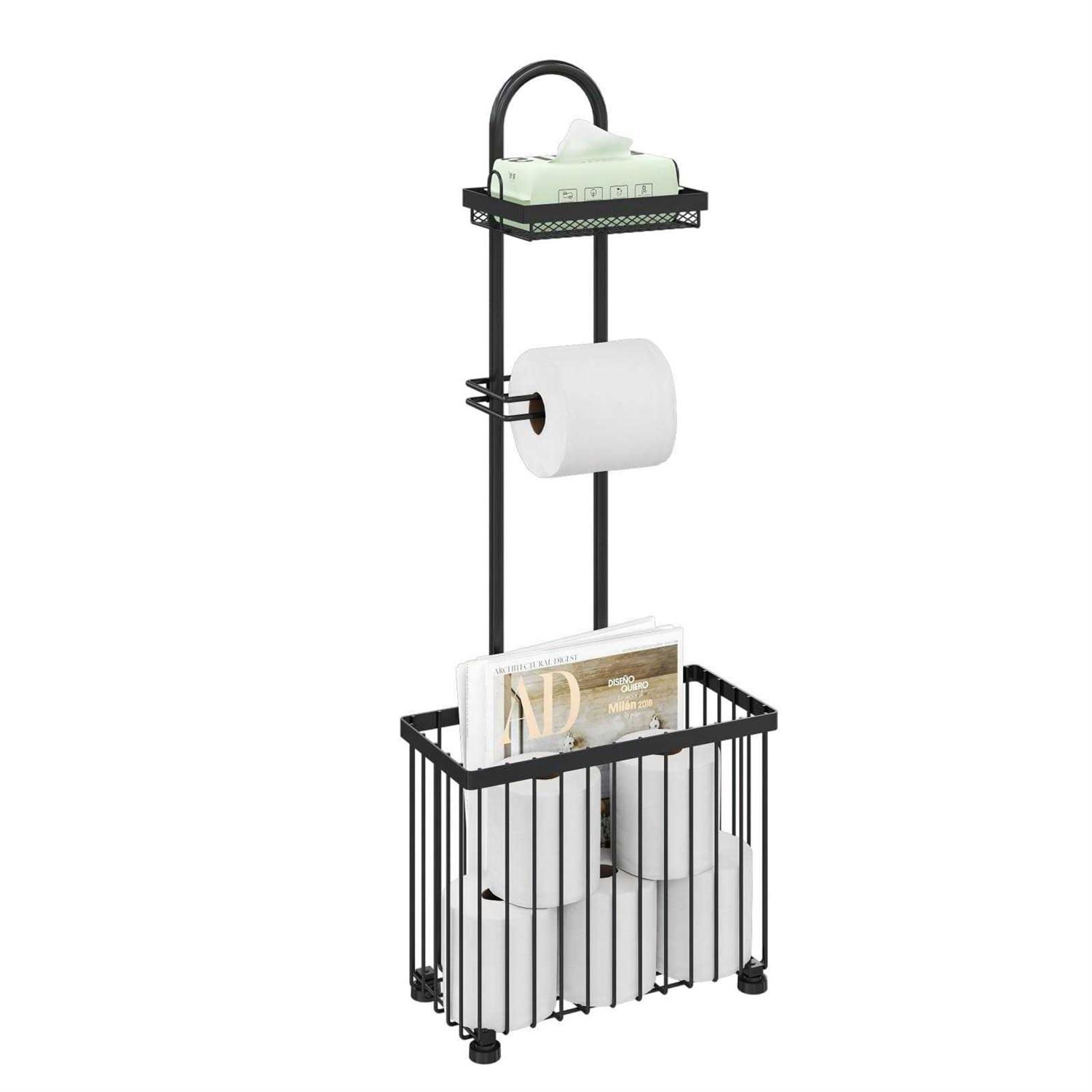 X-cosrack Freestanding Toilet Paper Holder Toilet Tissue Rack Scroll Stand Roll Dispenser with Storage Shelf Reserve for Phone Tablet Magazine