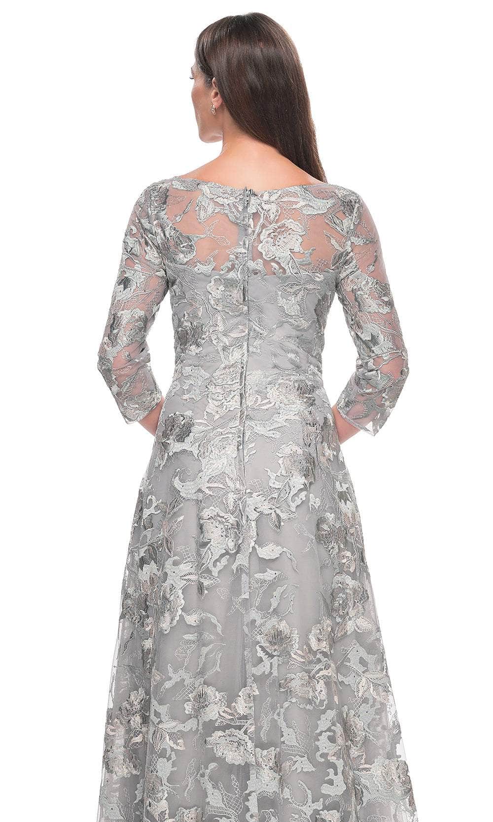 Embroidered Quarter Sleeve Prom Gown