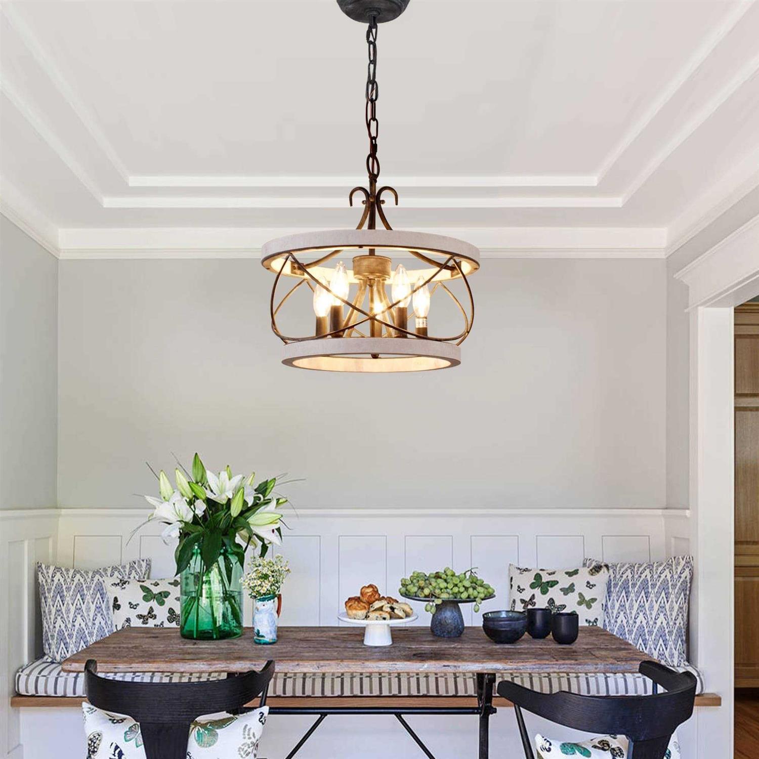 Bella Depot 5-Light Rustic Cage Wood Chandelier Dimmable Lighting FC4059-5H