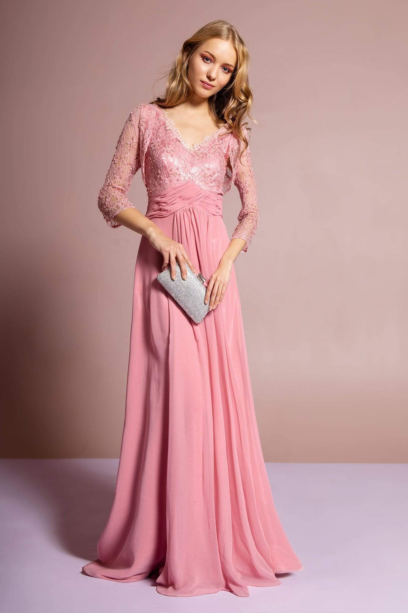 GL1397 Lace V-Neck A-Line Gown with Bolero