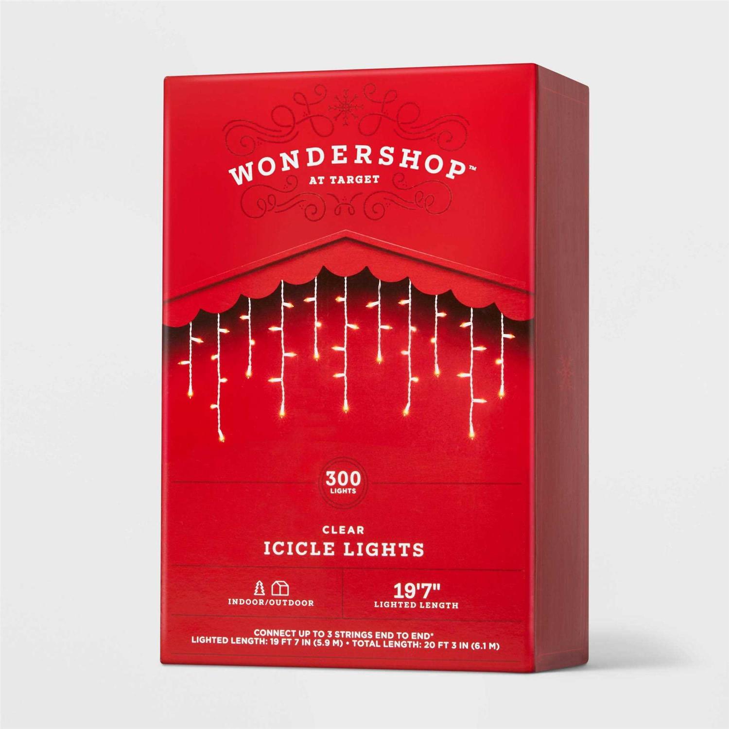 Wondershop 300ct Incandescent Mini Christmas Icicle Lights Clear White Wire