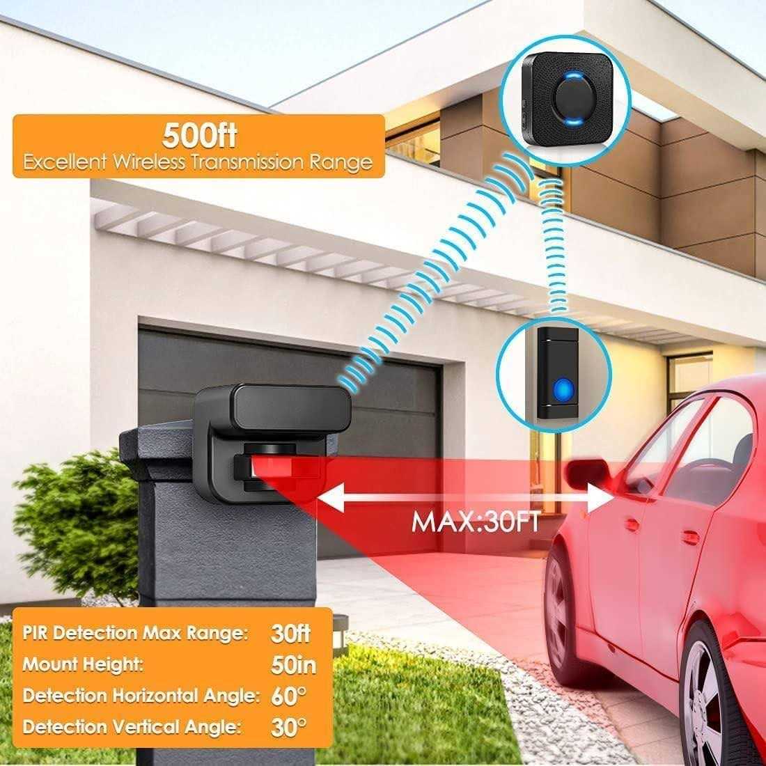 Wuloo Solar Driveway Alarm Wireless Outside 1800ft Range Outdoor Motion Sensor & Detector Driveway Alert System with Rechargeable Battery/Weatherproof