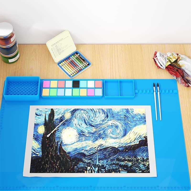 Extra Large 24 x 16 Silicone Craft Mat with Cup,Palette Squares&Cleaning Silicone Painting Mat for Crafts