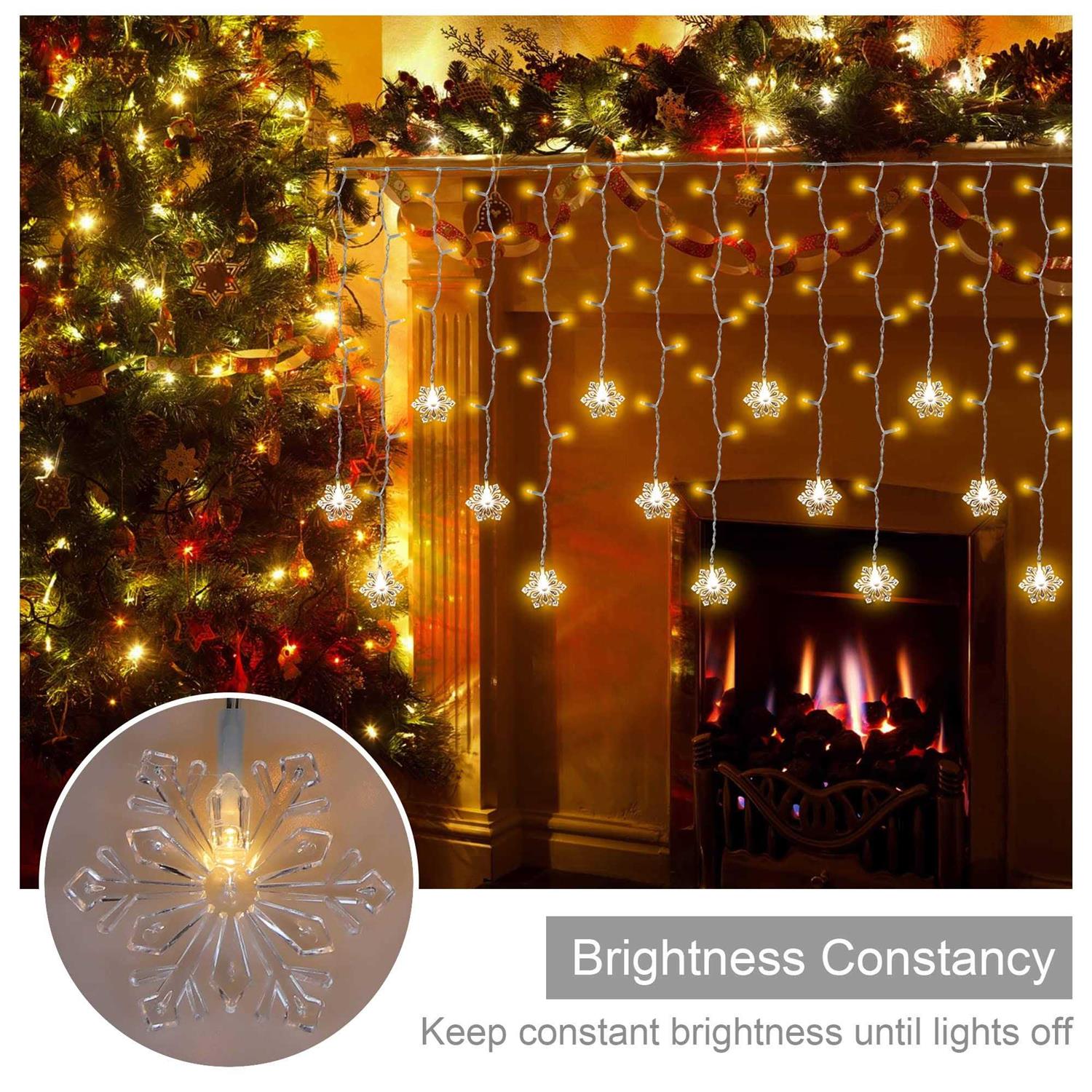 150 Led Icicle Lights with Snowflake 8 Twinkle Modes Curtain Lights,Hanging Fairy Lights for Outdoor Christmas Lights