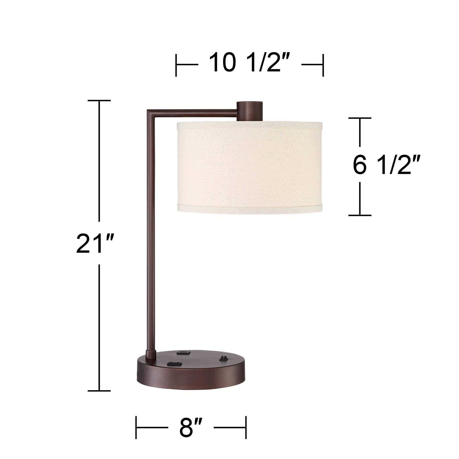 360 Lighting Modern Desk Table Lamp with USB and AC Power Outlet in Base Bronze Linen Uno Fitter Drum Shade for Bedroom Bedside
