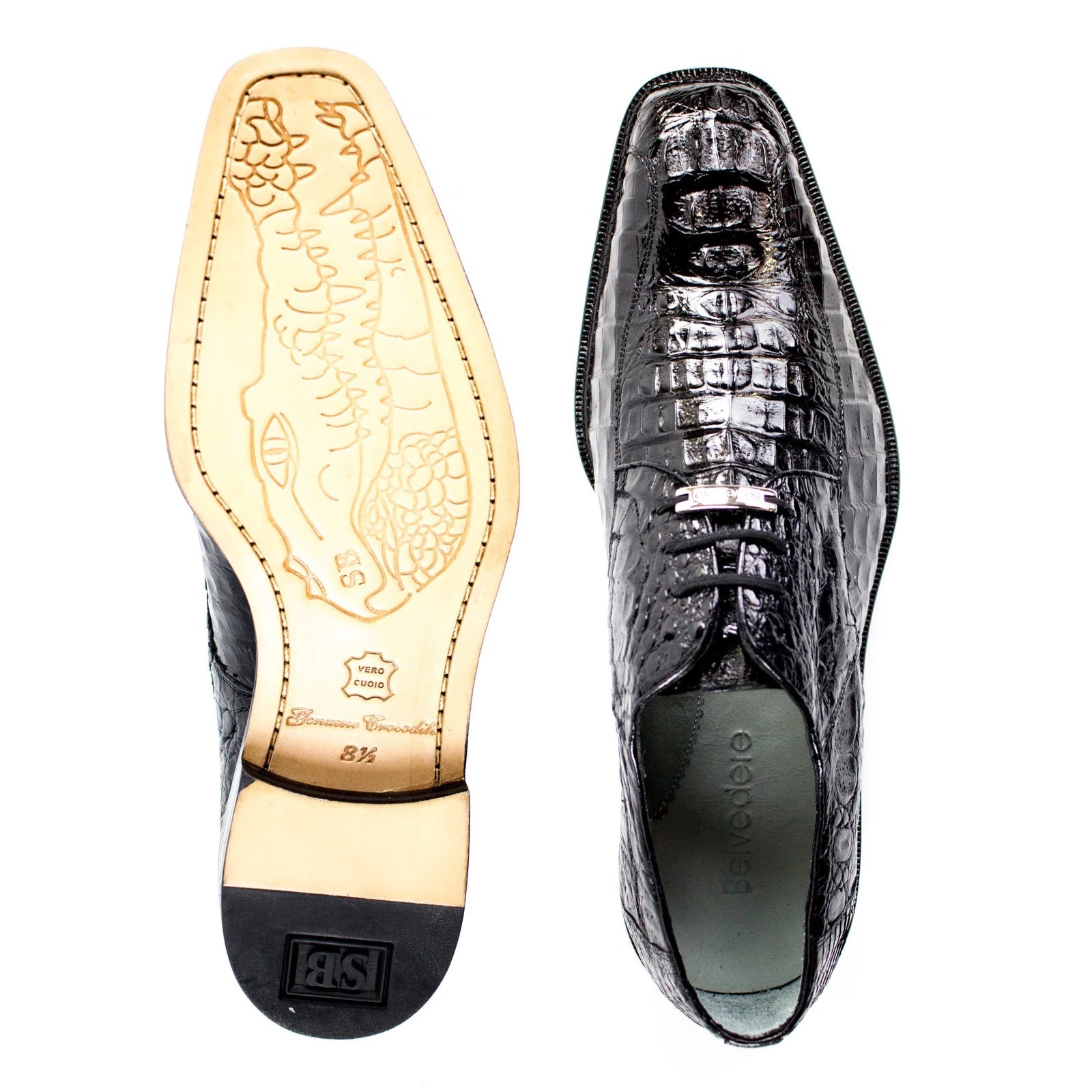 Men’s Belvedere Chapo Hornback Caiman Crocodile Dress Shoe in Black