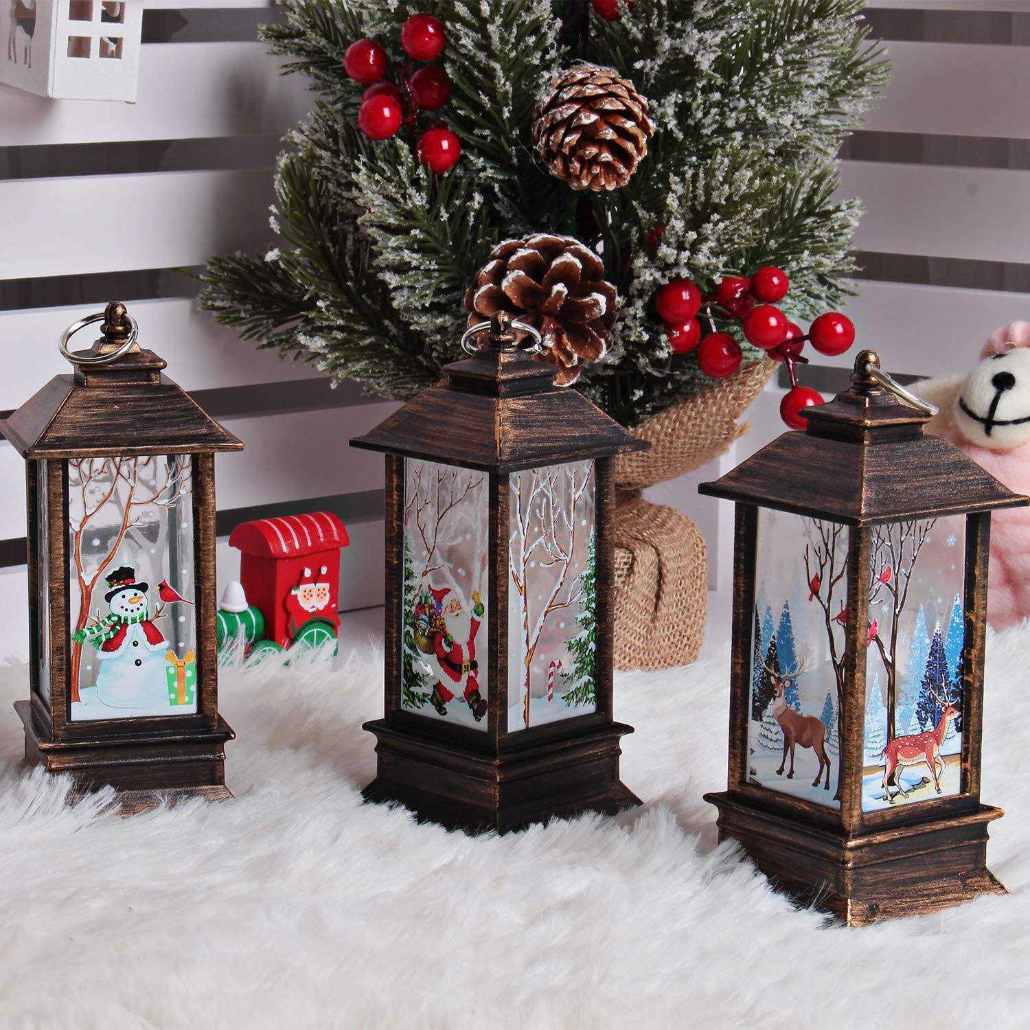 3 PCS Christmas Decoration Lamp Simulated Flame Candle Night Light Santa Claus Snowman Elk Hanging Lamps