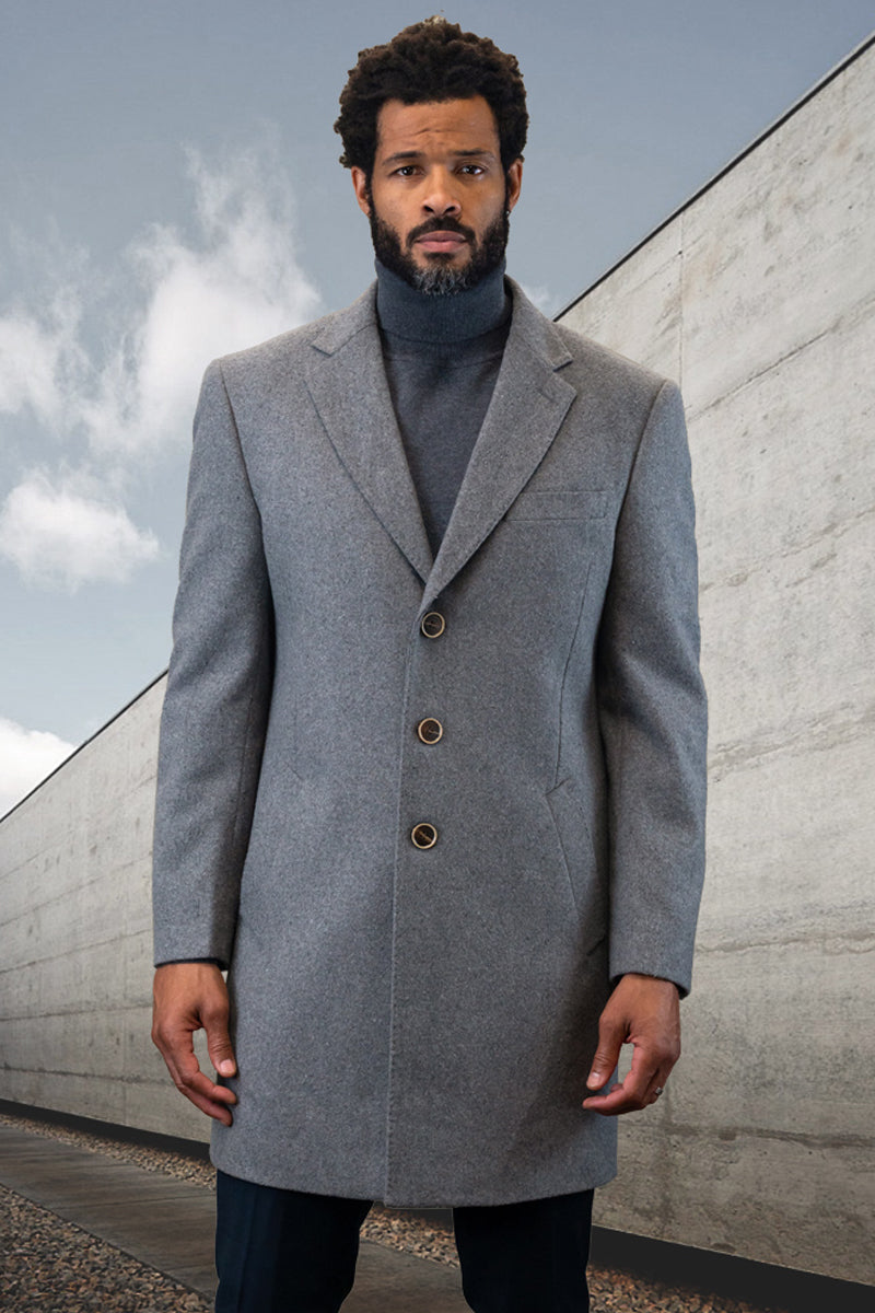 Men’s Designer 100% Wool Winter Overcoat in Grey