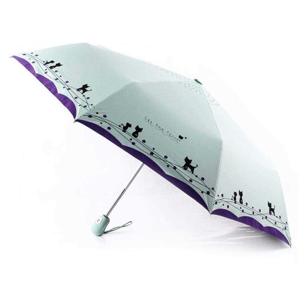 umbresen Windproof Compact Travel Folding Cute Cat Umbrella,Auto Open Close Rain&Sun Lightweight Portable Umbrellas with Cover for Kids Women Men