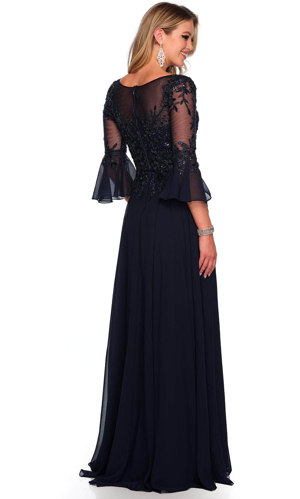 Embroidered Bell Sleeve Prom Gown