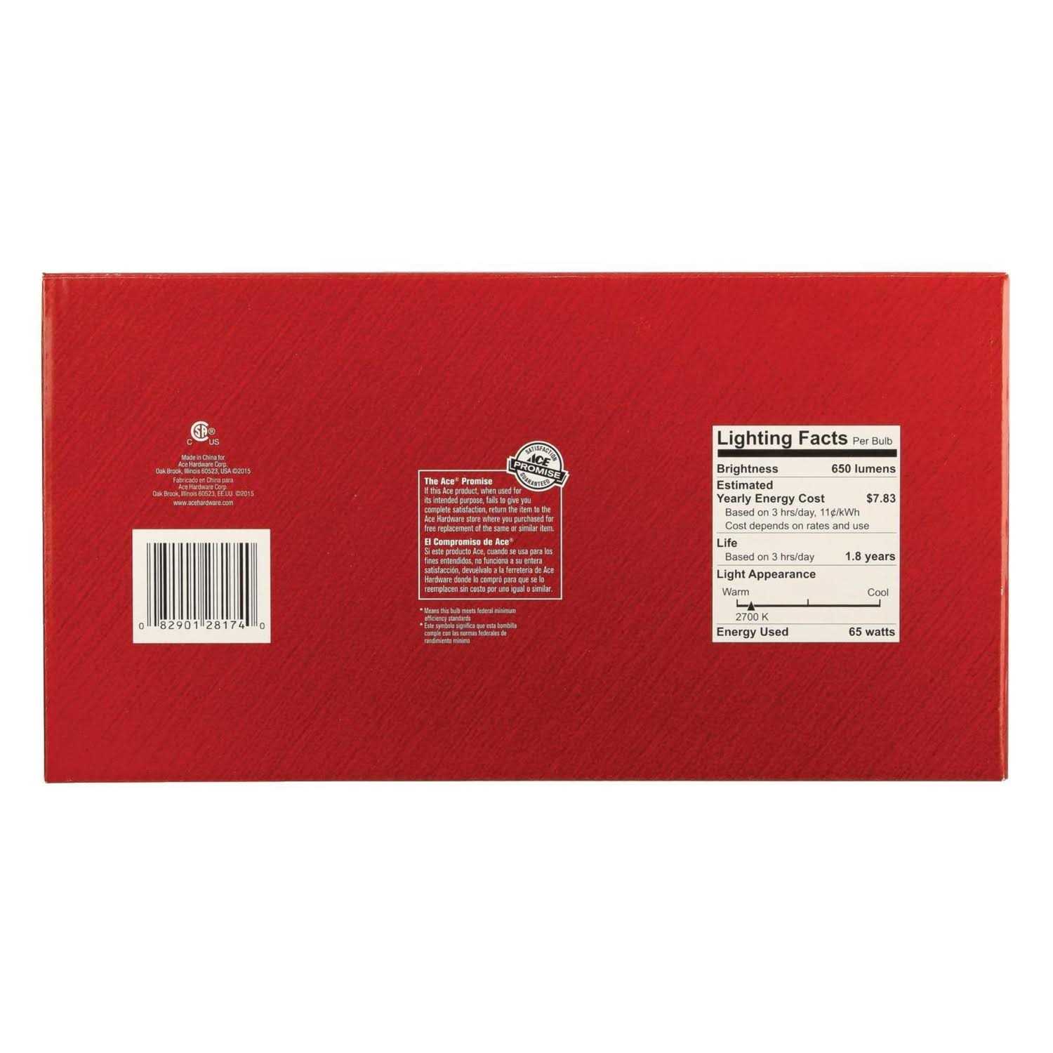 Ace 51465148 Incandescent Light Bulb 65 Watts