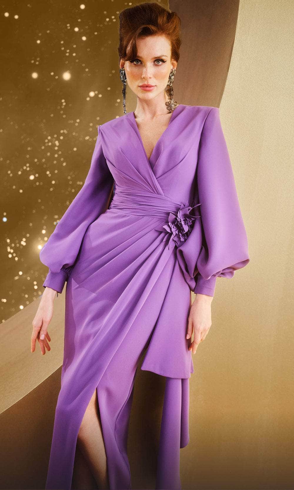 Puff Sleeve Wrap Skirt Evening Gown