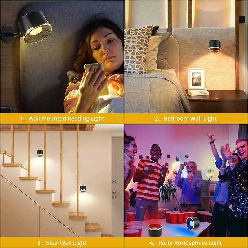 TBTeek Wall Light Set of 2 Rechargeable LED Wall Sconce with RGB Lights