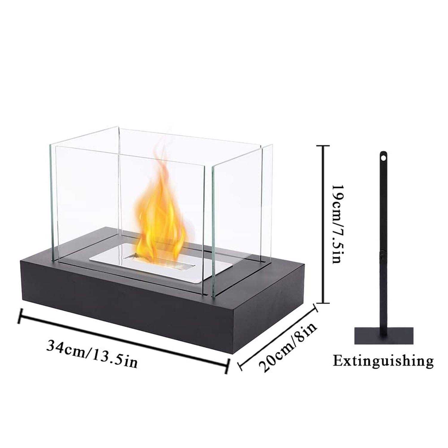 Rectangular Tabletop Fire Bowl Pot with Four-Sided Glass 13.5 L Portable Tabletop Fireplace Clean Burning Bio Ethanol Ventless Fireplace for Indoor