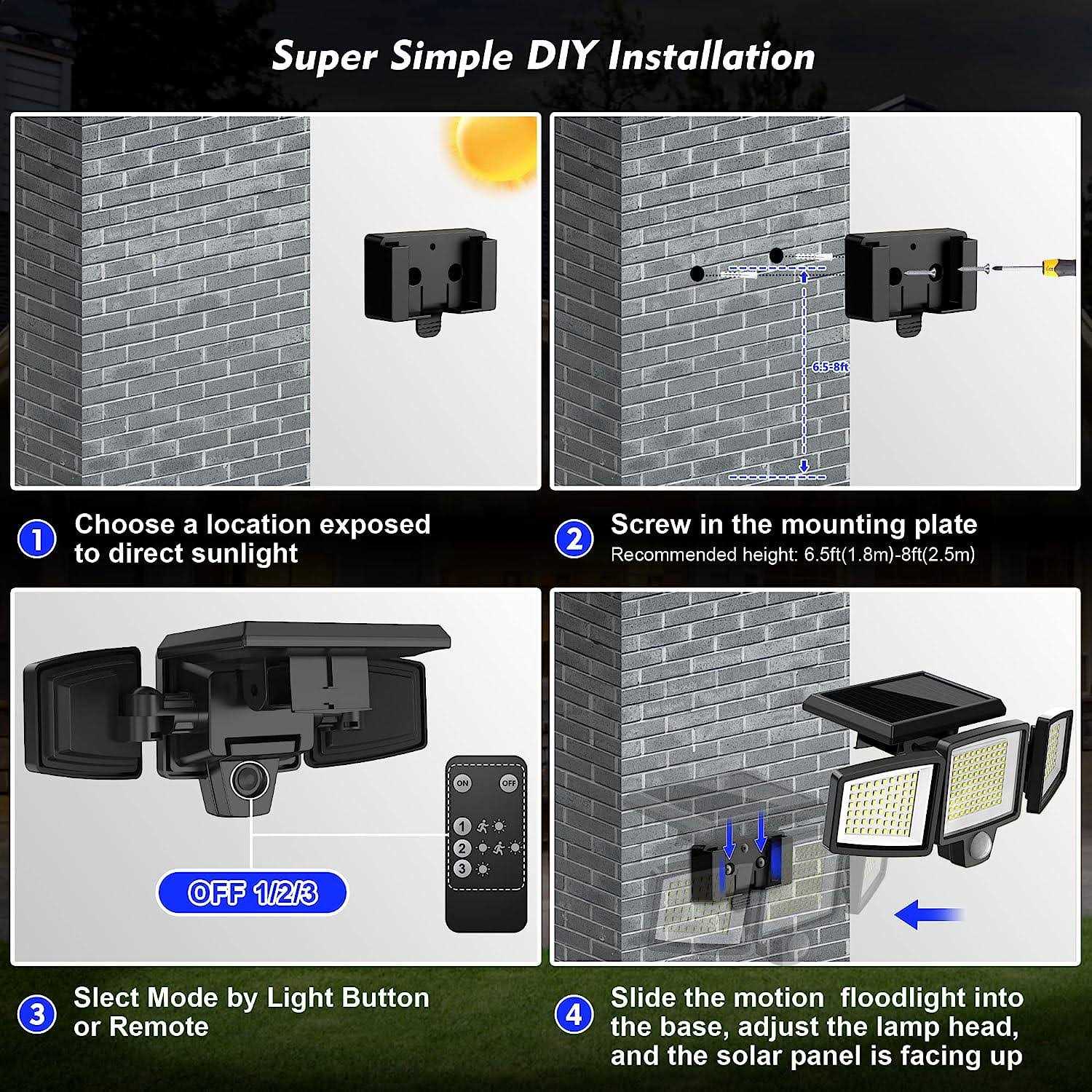 wwimy Solar Lights Outdoor 210 LED 2500LM Motion Sensor with Remote Control